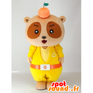 Mascotte de Yutapon Yellow, raton-laveur habillé en jaune - MASFR27409 - Mascottes Yuru-Chara Japonaises