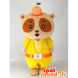Yutapon gul maskot, tvättbjörn klädd i gult - Spotsound maskot