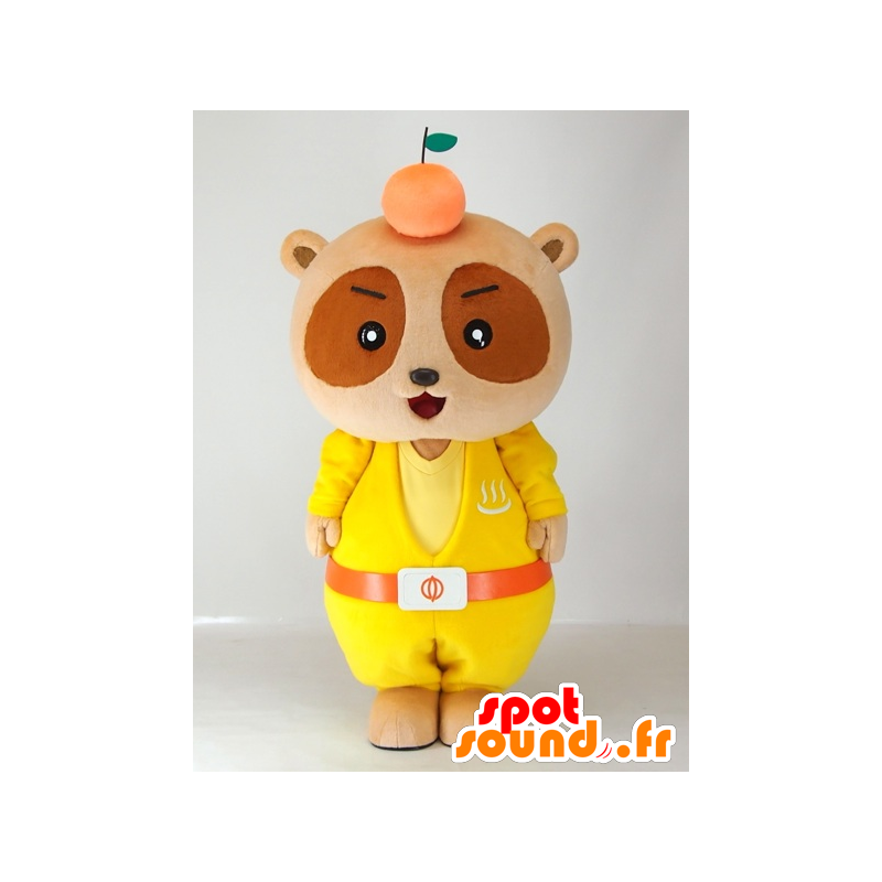Mascot Yutapon Keltainen, pesukarhu pukeutunut keltainen - MASFR27409 - Mascottes Yuru-Chara Japonaises