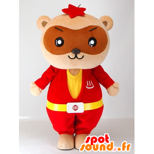 Mascot Yutapon Vermelho, guaxinim vestido de vermelho e amarelo - MASFR27410 - Yuru-Chara Mascotes japoneses