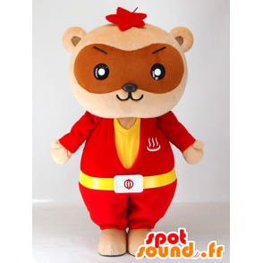 Mascot Yutapon Red, pesukarhu pukeutunut punainen ja keltainen - MASFR27410 - Mascottes Yuru-Chara Japonaises