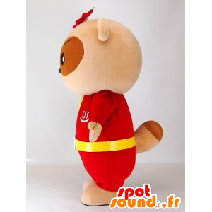 Yutapon Rød maskot, vaskebjørn klædt i rød og gul - Spotsound
