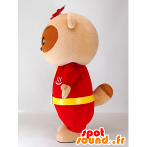 Mascot Yutapon Vermelho, guaxinim vestido de vermelho e amarelo - MASFR27410 - Yuru-Chara Mascotes japoneses