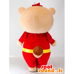 Mascot Yutapon Red, vaskebjørn kledd i rødt og gult - MASFR27410 - Yuru-Chara japanske Mascots