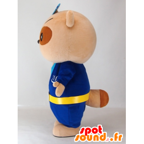 Yutapon Blue maskot, tvättbjörn klädd i blått - Spotsound maskot