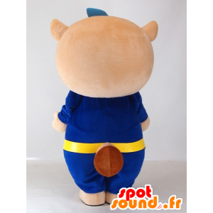 Mascot Yutapon Blue, pesukarhu pukeutunut sinisellä - MASFR27411 - Mascottes Yuru-Chara Japonaises