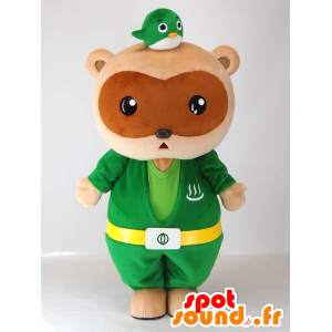 Mascot Yutapon Green, pesukarhu pukeutunut vihreään - MASFR27412 - Mascottes Yuru-Chara Japonaises