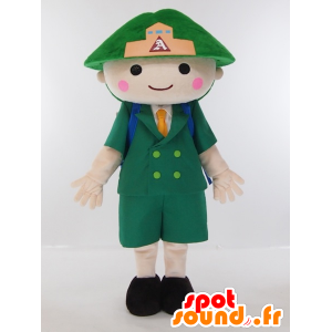 Boy Maskottchen in einer grünen Uniform mit einer Schultasche gekleidet - MASFR27414 - Yuru-Chara japanischen Maskottchen