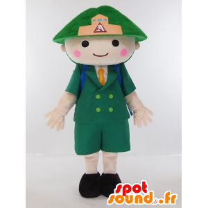 Ragazzo mascotte vestito con una uniforme verde con uno zainetto - MASFR27414 - Yuru-Chara mascotte giapponese