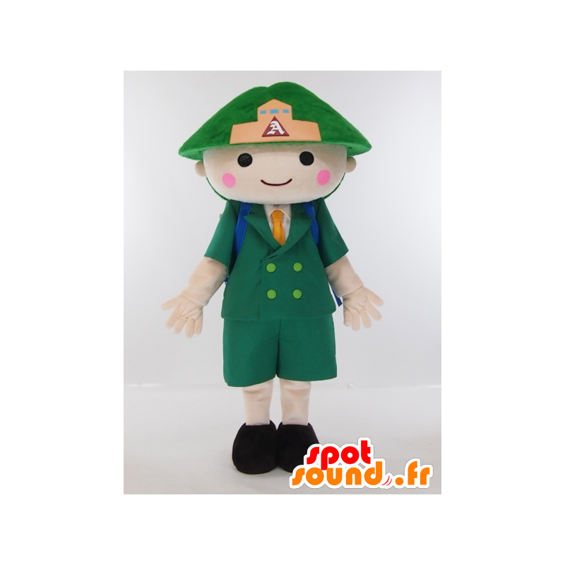 Boy Maskottchen in einer grünen Uniform mit einer Schultasche gekleidet - MASFR27414 - Yuru-Chara japanischen Maskottchen