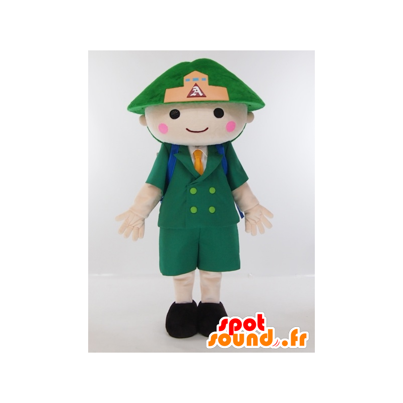 Mascotte de petit garçon vêtu d'un uniforme vert avec un cartable - MASFR27414 - Mascottes Yuru-Chara Japonaises