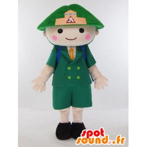 Boy Maskottchen in einer grünen Uniform mit einer Schultasche gekleidet - MASFR27414 - Yuru-Chara japanischen Maskottchen