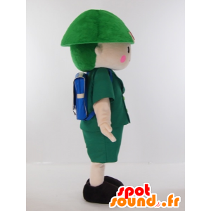 Mascotte de petit garçon vêtu d'un uniforme vert avec un cartable - MASFR27414 - Mascottes Yuru-Chara Japonaises