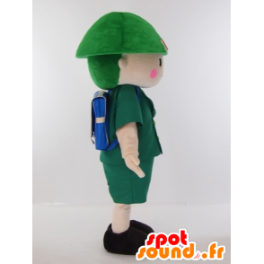 Boy Maskottchen in einer grünen Uniform mit einer Schultasche gekleidet - MASFR27414 - Yuru-Chara japanischen Maskottchen