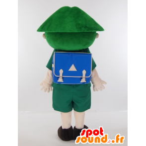 Jongen mascotte gekleed in een groen uniform met een schooltas - MASFR27414 - Yuru-Chara Japanse Mascottes