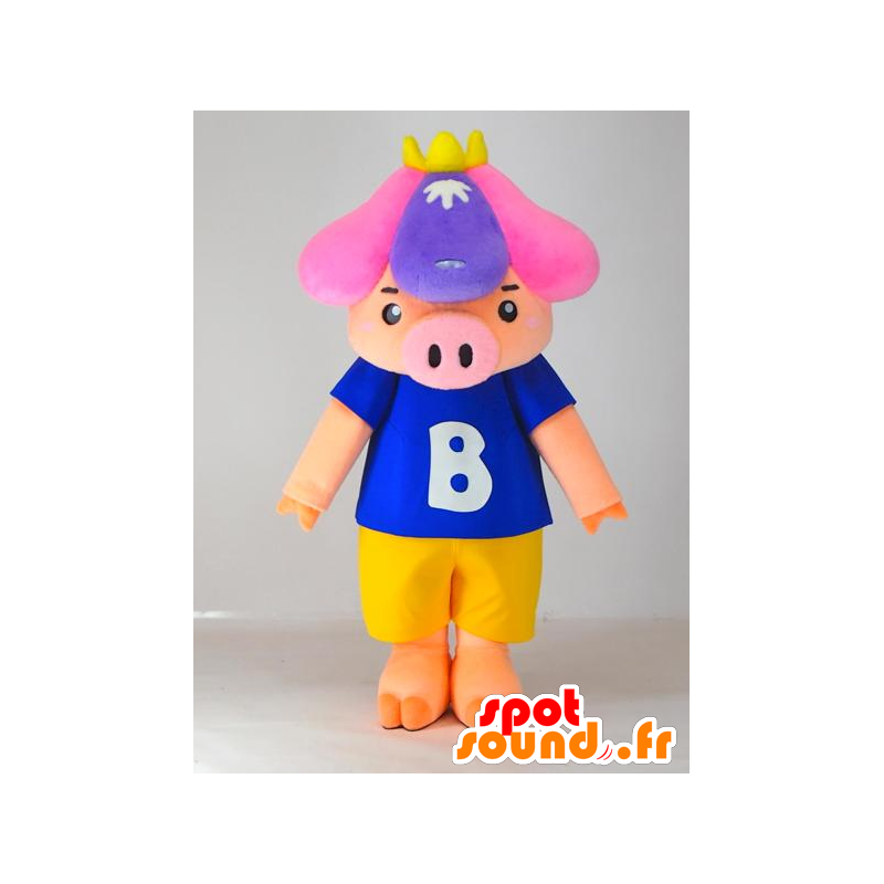 Mascotte de Shobu, cochon rose, vêtu d'un short et d'un t-shirt - MASFR27418 - Mascottes Yuru-Chara Japonaises