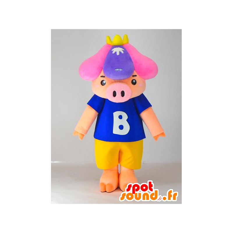 Mascot Shobu, porco cor de rosa, vestindo shorts e uma t-shirt - MASFR27418 - Yuru-Chara Mascotes japoneses