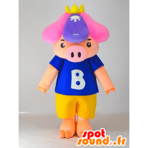 Mascota Shobu, cerdo rosado, pantalones cortos y una camiseta - MASFR27418 - Yuru-Chara mascotas japonesas