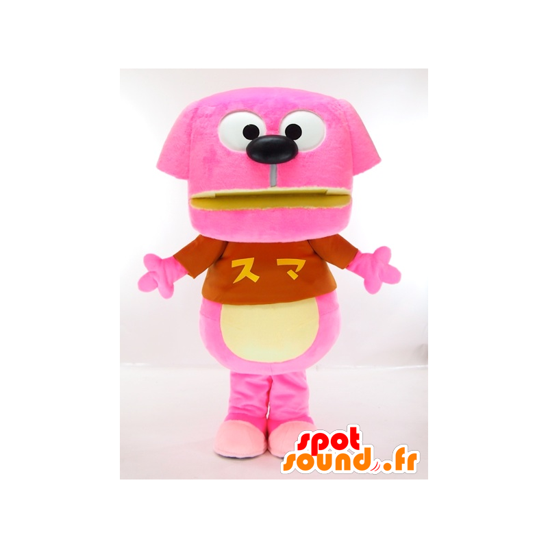 Happy-chan mascotte, roze en geel hond, fun - MASFR27421 - Yuru-Chara Japanse Mascottes