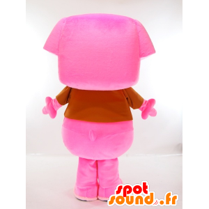 Happy-chan mascotte, roze en geel hond, fun - MASFR27421 - Yuru-Chara Japanse Mascottes