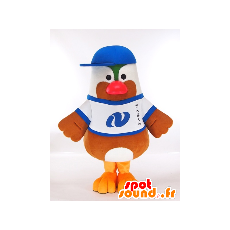 Mascot uccello verde e bianco con un cappello marrone - MASFR27423 - Yuru-Chara mascotte giapponese