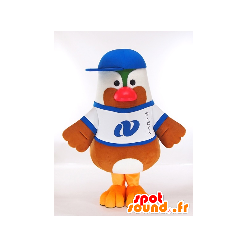 Mascot brązowy i biały ptaka z nasadką - MASFR27423 - Yuru-Chara japońskie Maskotki