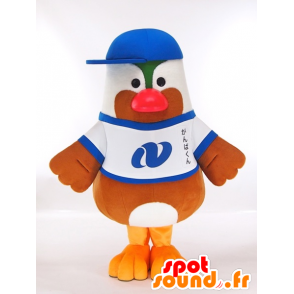 Mascot green and white bird with a brown hat - MASFR27423 - Yuru-Chara Japanese mascots