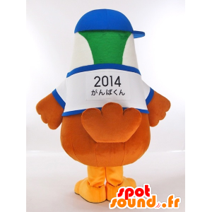 Mascot green and white bird with a brown hat - MASFR27423 - Yuru-Chara Japanese mascots