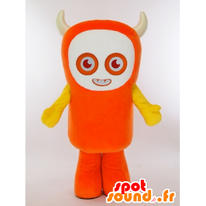 Beep-kun μασκότ, πορτοκαλί και κίτρινο τύπος με κέρατα - Ιαπωνικές μασκότ Yuru-Chara - MASFR27426 - SpotSound.fr