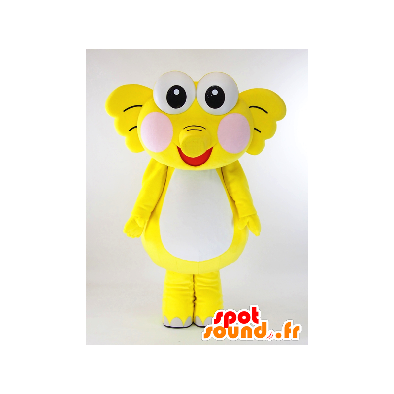 Mascotte giallo e bianco elefante, carino con grandi occhi - MASFR27430 - Yuru-Chara mascotte giapponese