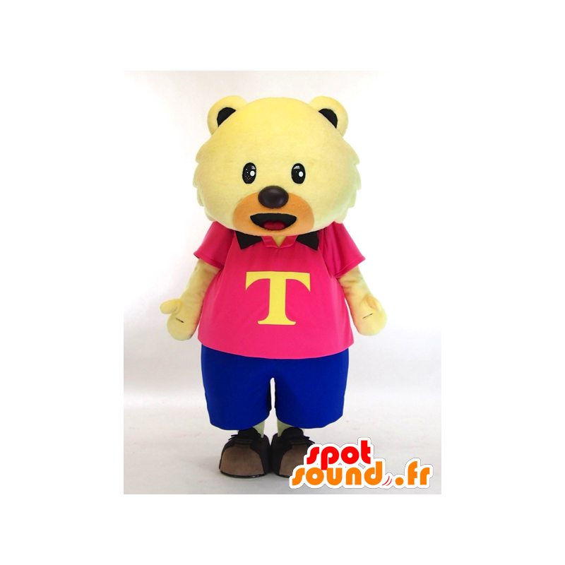 Mascot Tokki, amarelo urso de peluche vestido em rosa e azul - MASFR27434 - Yuru-Chara Mascotes japoneses