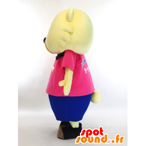 Mascot Tokki, amarelo urso de peluche vestido em rosa e azul - MASFR27434 - Yuru-Chara Mascotes japoneses