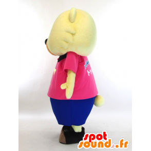 Mascotte de Tokki, nounours jaune habillé en rose et bleu - MASFR27434 - Mascottes Yuru-Chara Japonaises