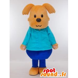 Yasubei kun maskot, brun hund klädd i blått - Spotsound maskot