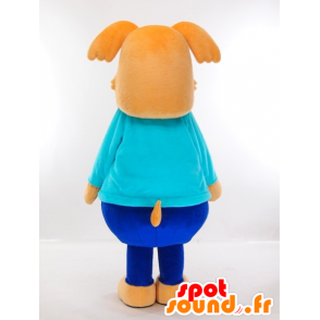 やすべいくんのマスコット、青い服を着た茶色の犬-MASFR27435-日本のゆるキャラのマスコット