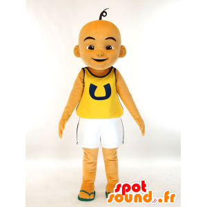 Mascotte de Upin, garçon chauve bronzé et souriant - MASFR27437 - Mascottes Yuru-Chara Japonaises
