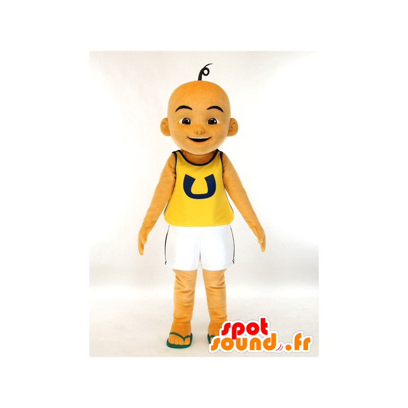 Mascotte de Upin, garçon chauve bronzé et souriant - MASFR27437 - Mascottes Yuru-Chara Japonaises