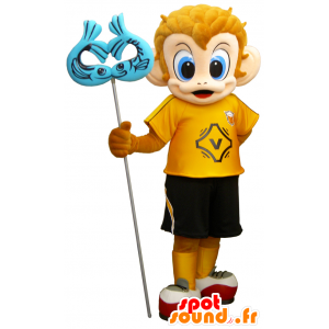 Orange abe maskot med blå øjne, i sportstøj - Spotsound maskot