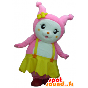 Pippi mascote vestido rosa e coelho branco com uma saia amarela - MASFR27441 - Yuru-Chara Mascotes japoneses