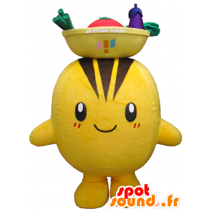 Homem amarelo e marrom Mascot atacado rodada com uma tigela - MASFR27444 - Yuru-Chara Mascotes japoneses