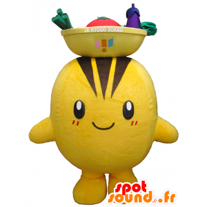 Mascotte grande uomo giallo e marrone con una ciotola rotonda - MASFR27444 - Yuru-Chara mascotte giapponese