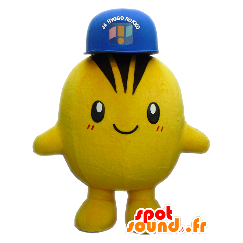 Mascotte de gros bonhomme rond jaune et marron avec un casque - MASFR27445 - Mascottes Yuru-Chara Japonaises