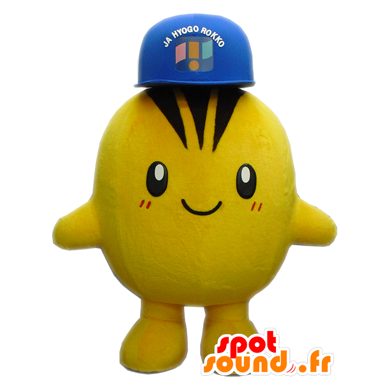 Mascot cara redonda amarela e marrom grande com fones de ouvido - MASFR27445 - Yuru-Chara Mascotes japoneses