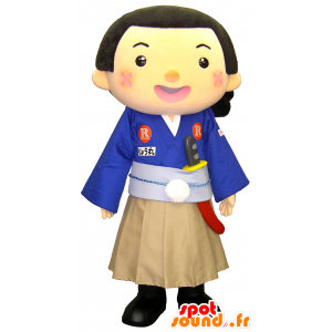 Liao mascotte Round-kun, samurai donna in abito tradizionale - MASFR27446 - Yuru-Chara mascotte giapponese