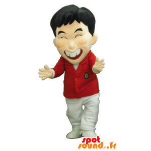 Mascot av japansk utseende mann ler i rødt og hvitt antrekk - MASFR27448 - Yuru-Chara japanske Mascots