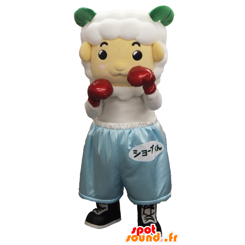 Μασκότ Shope-kun, λευκό κριάρι μπόξερ πραγματοποιήθηκε - Ιαπωνικές μασκότ Yuru-Chara - MASFR27455 - SpotSound.fr