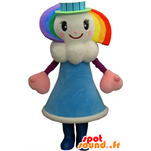Sorara maskot, flicka, regnbåge, med ett moln - Spotsound maskot