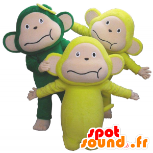 3 mascottes de singes, 2 jaunes et un vert - MASFR27461 - Mascottes Yuru-Chara Japonaises