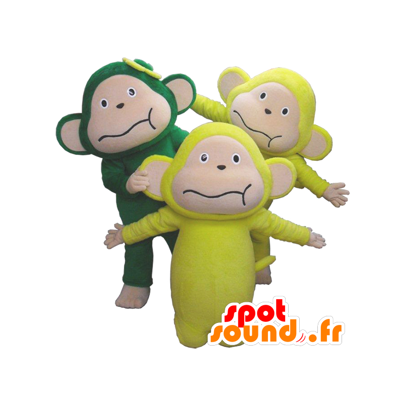 3 mascottes apen, geel en groen 2 - MASFR27461 - Yuru-Chara Japanse Mascottes