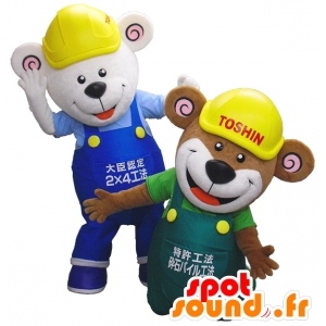 Bear mascots, a brown and a white overalls - MASFR27471 - Yuru-Chara Japanese mascots